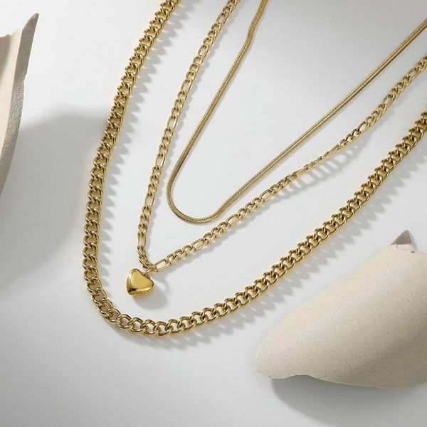 pendant necklaces three layers snake chain figaro necklace stainless steel cuban glossy love layer, Silver
pendant necklaces three layers snake chain figaro necklace stainless steel cuban glossy love layer, Silver