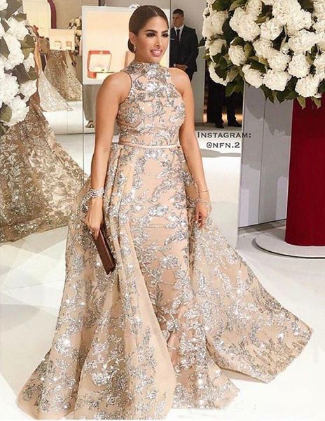 high neck yousef aljasmi mermaid evening dresses with detachable train sequins saudi arabia formal prom gowns robe de soiree, Black;red
high neck yousef aljasmi mermaid evening dresses with detachable train sequins saudi arabia formal prom gowns robe de soiree, Black;red
