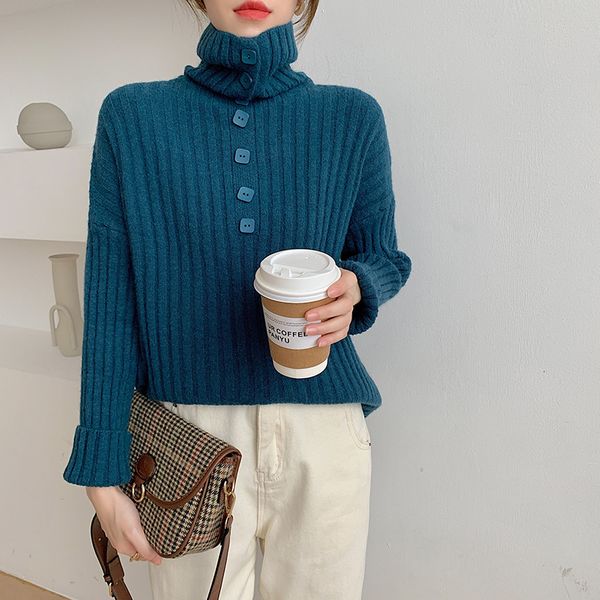 2021 new autumn winter sweater women fashion long sleeve button turtleneck sweaters woman loose solid korean pullover knitted aqa6, White;black
2021 new autumn winter sweater women fashion long sleeve button turtleneck sweaters woman loose solid korean pullover knitted aqa6, White;black