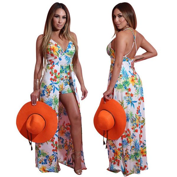 women's jumpsuits & rompers summer floral print v neck women backless spaghetti strap playsuits short pants long beach wear, Black;white
women's jumpsuits & rompers summer floral print v neck women backless spaghetti strap playsuits short pants long beach wear, Black;white