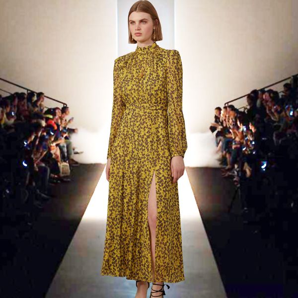 2021 spring new style vintage yellow floral printed long sleeve chiffon maxi for women uqet, Black;gray
2021 spring new style vintage yellow floral printed long sleeve chiffon maxi for women uqet, Black;gray