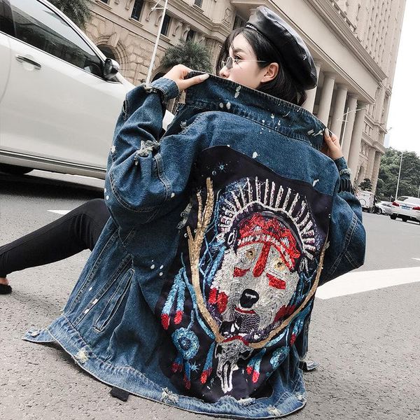 women's jackets 2021 spring autumn trend wolf totem beaded hole jacket retro edge bf wind heavy industry loose women denim coat, Black;brown
women's jackets 2021 spring autumn trend wolf totem beaded hole jacket retro edge bf wind heavy industry loose women denim coat, Black;brown