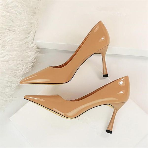 dress shoes patent leather woman women 8cm high heels pumps female thin heel fashion pointed toe ladies wedding, Black
