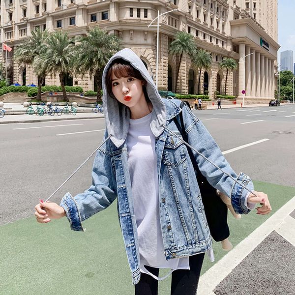 cool new denim women's hooded 2020 fashion spring and autumn korean loose bf casual jacket, Black;brown 
cool new denim women's hooded 2020 fashion spring and autumn korean loose bf casual jacket, Black;brown