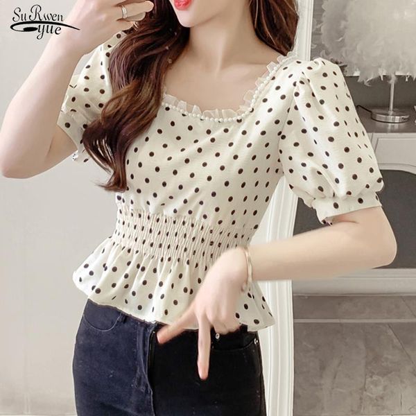 women's blouses & shirts summer casual sweet chiffon blouse 2021 polka dot shirt short sleeve elastic waist fashion clothing blusas 15, White
women's blouses & shirts summer casual sweet chiffon blouse 2021 polka dot shirt short sleeve elastic waist fashion clothing blusas 15, White