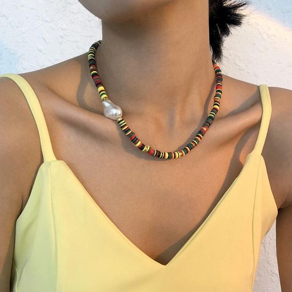 chains colorful wave soft clay irregular pearl pendant choker bohemia summer vacation necklace for women party jewelry gift, Silver
chains colorful wave soft clay irregular pearl pendant choker bohemia summer vacation necklace for women party jewelry gift, Silver