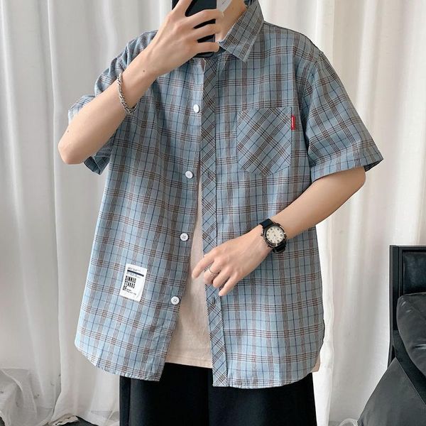 men's casual shirts summer plaid shirt fashion korean loose streetwear short-sleeved plus size, White;black
men's casual shirts summer plaid shirt fashion korean loose streetwear short-sleeved plus size, White;black