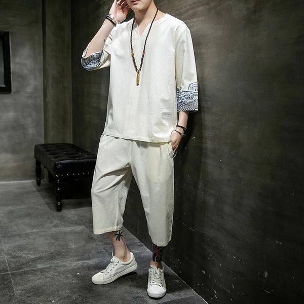 men's tracksuits cotton and linen thin set slim solid color short-sleeved t-shirt large size loose casual breathable trousers, Gray
men's tracksuits cotton and linen thin set slim solid color short-sleeved t-shirt large size loose casual breathable trousers, Gray