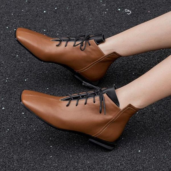 boots fashion ankle high heel women shoes leather square toe low lace up, Black
boots fashion ankle high heel women shoes leather square toe low lace up, Black