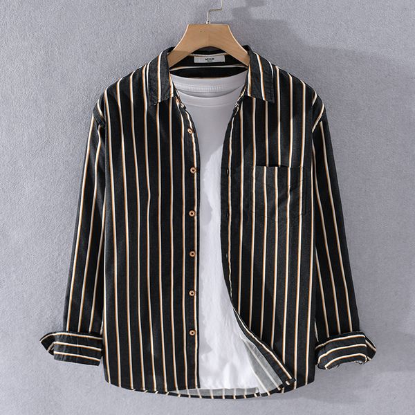 2021 new apricot black stripe long-sleeved autumn shirt brand fashion for men trendy casual shirts male comfortable chemise vqsm, White;black
2021 new apricot black stripe long-sleeved autumn shirt brand fashion for men trendy casual shirts male comfortable chemise vqsm, White;black