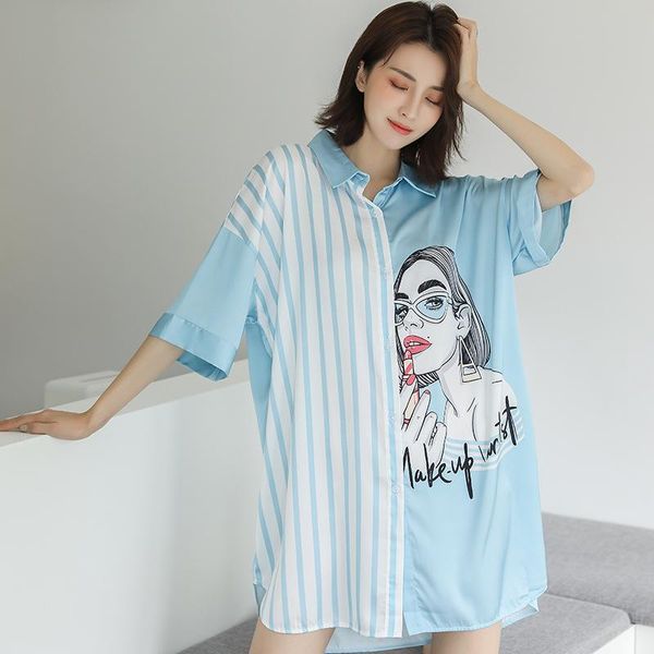 women's sleepwear women pajamas summer shirt home wear loose nightdress casual fashion cardigan girl, Black;red
women's sleepwear women pajamas summer shirt home wear loose nightdress casual fashion cardigan girl, Black;red