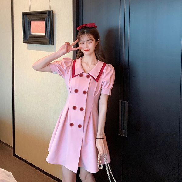 Korean Summer A-Line Dress Vintage Elegant Double Layer Collar Sweet Puff Sleeve Dress Double Breasted Solid Slim Dress Vestidos, Black;gray
Korean Summer A-Line Dress Vintage Elegant Double Layer Collar Sweet Puff Sleeve Dress Double Breasted Solid Slim Dress Vestidos, Black;gray