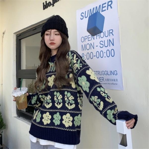 women's sweaters harajuku cute floral pullover sweater for women autumn winter streetwear casual loose jumper ladies long sleeve knitti, White;black
women's sweaters harajuku cute floral pullover sweater for women autumn winter streetwear casual loose jumper ladies long sleeve knitti, White;black