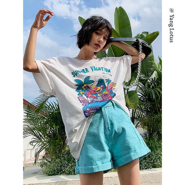 yanglian 2021 summer new cool summer printed t-shirt, boyfriends' casual loose and slim women's style, White;black
yanglian 2021 summer new cool summer printed t-shirt, boyfriends' casual loose and slim women's style, White;black