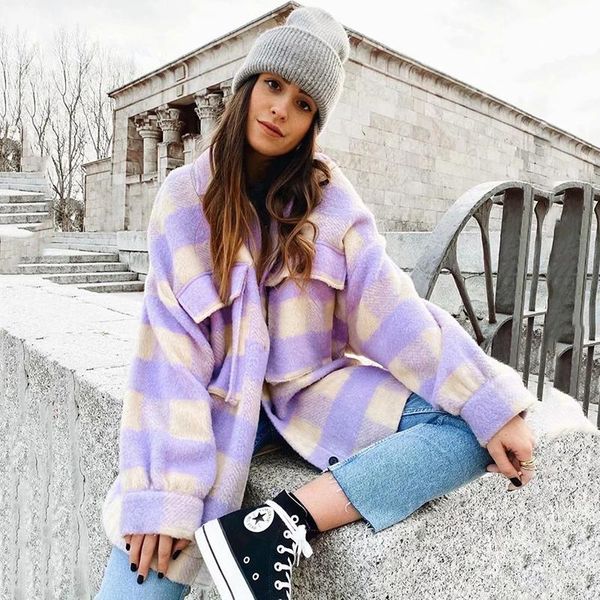 women jacket coats 2021 autumn winter loose all-match long sleeve plaid coats fashion vintage lapel collar pocket outerwear, Black;brown
women jacket coats 2021 autumn winter loose all-match long sleeve plaid coats fashion vintage lapel collar pocket outerwear, Black;brown