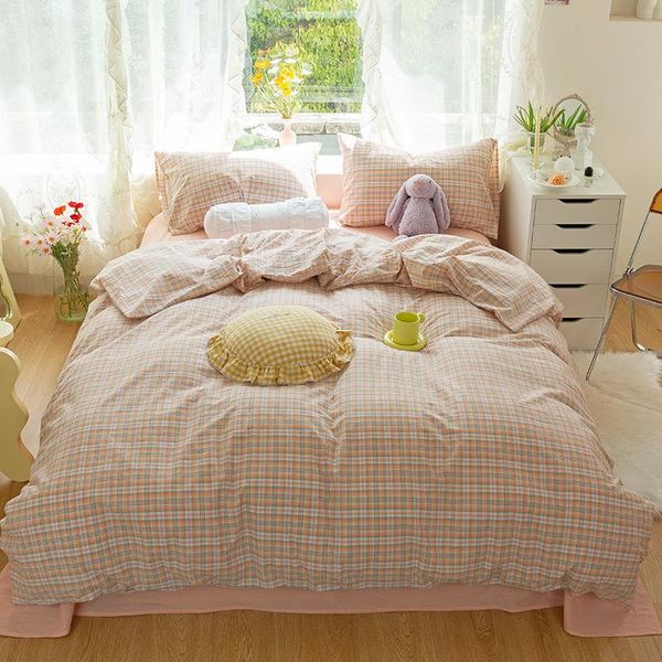 bedding sets japanese style four pcs cotton set solid color grid pattern home king size
bedding sets japanese style four pcs cotton set solid color grid pattern home king size