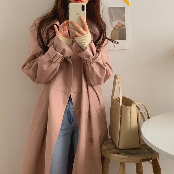 women's trench coats 2021 korean-style chic temperament pink loose coat autumn jacket for women long with belt lapel clothing, Tan;black
women's trench coats 2021 korean-style chic temperament pink loose coat autumn jacket for women long with belt lapel clothing, Tan;black