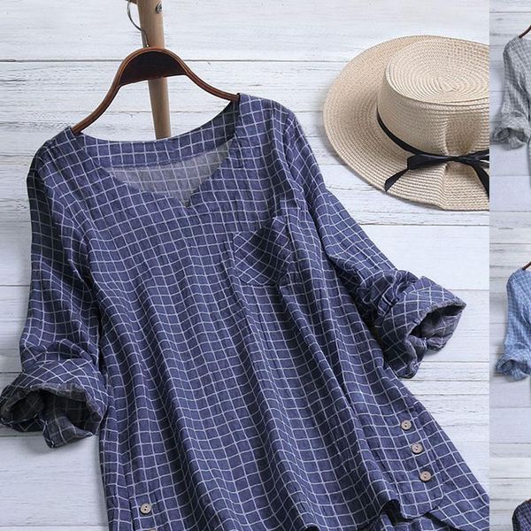 women blouses with sleeves casual plus size cotton shirt vintage plaid button loose blouse 2021 womens summer clothes, White
women blouses with sleeves casual plus size cotton shirt vintage plaid button loose blouse 2021 womens summer clothes, White