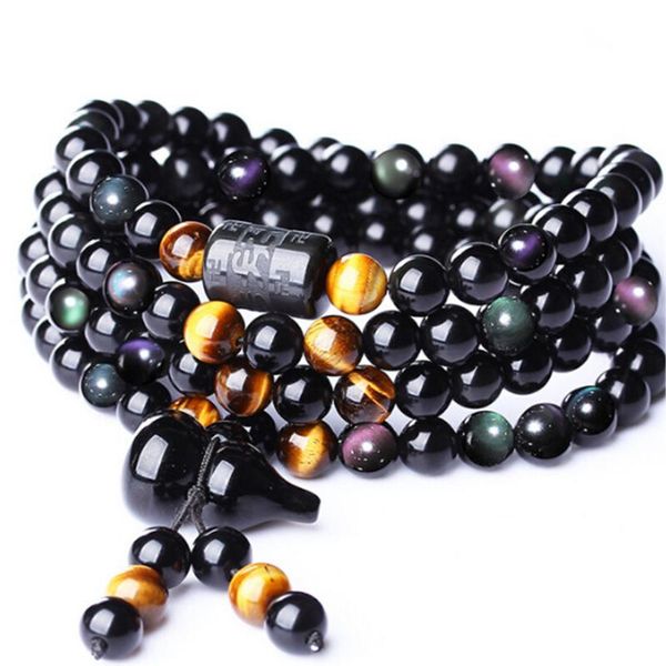 beaded, strands design natural rainbow eye obsidian six words 108 beads bracelet gourd pendant mala for men women yoga necklace wholesale, Black
beaded, strands design natural rainbow eye obsidian six words 108 beads bracelet gourd pendant mala for men women yoga necklace wholesale, Black