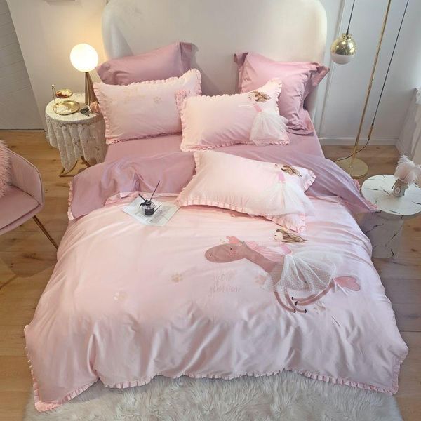 bedding sets pink princess lace skirt embroidery 600tc egyptian cotton sheet king set home duvet cover textiles bed pillowcases
bedding sets pink princess lace skirt embroidery 600tc egyptian cotton sheet king set home duvet cover textiles bed pillowcases