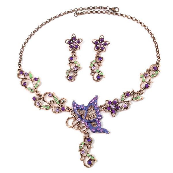 earrings & necklace 2 pieces vintage flash fashion alloy rhinestone enamel butterfly flower earring set for women xin-, Silver
earrings & necklace 2 pieces vintage flash fashion alloy rhinestone enamel butterfly flower earring set for women xin-, Silver
