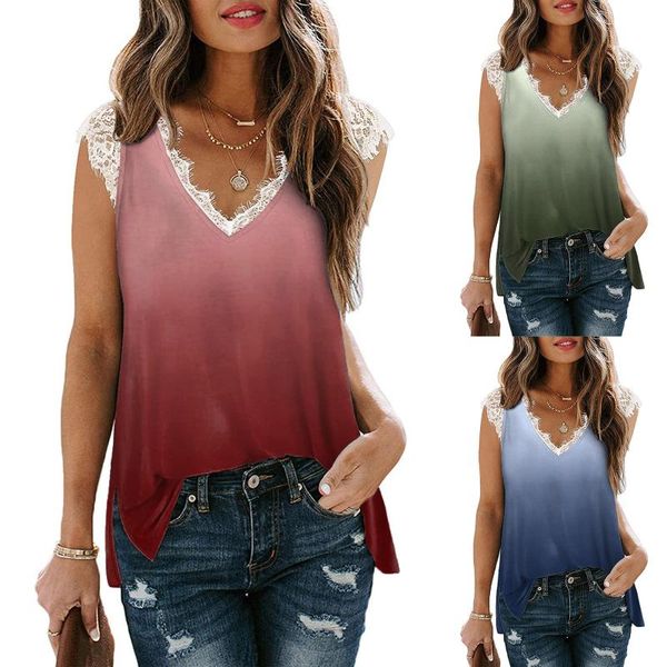 women's tanks & camis women summer t shirt ladies v-neck lace patchwork vest tank female gradient casual loose crop blouses, White
women's tanks & camis women summer t shirt ladies v-neck lace patchwork vest tank female gradient casual loose crop blouses, White