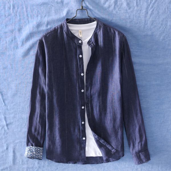 2021 new italy style pure linen men brand casual blue striped shirts male fashion stand collar mens shirt camisa overhemd 5m9s, White;black
2021 new italy style pure linen men brand casual blue striped shirts male fashion stand collar mens shirt camisa overhemd 5m9s, White;black