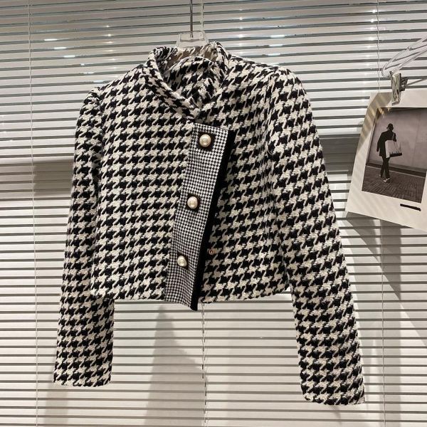 women's jackets prepomp 2021 fall winter arrivals long sleeve stand collar skew pearls buttons black white plaid jacket women coat gc44, Black;brown
women's jackets prepomp 2021 fall winter arrivals long sleeve stand collar skew pearls buttons black white plaid jacket women coat gc44, Black;brown