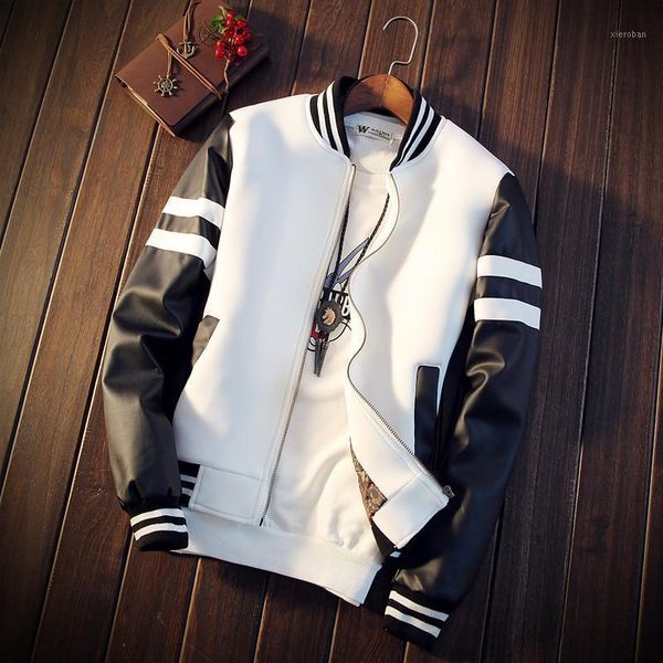 new arrival spring autumn men's jacket splicing pu sleeve coat casual baseball jacket and coat men sweatshirts1, Black;brown
new arrival spring autumn men's jacket splicing pu sleeve coat casual baseball jacket and coat men sweatshirts1, Black;brown