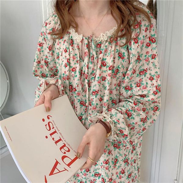 women's sleepwear cute floral print cotton linen nightgowns ruffles long sleeve loose sleepdress home clothes casual girl vintage night, Black;red
women's sleepwear cute floral print cotton linen nightgowns ruffles long sleeve loose sleepdress home clothes casual girl vintage night, Black;red