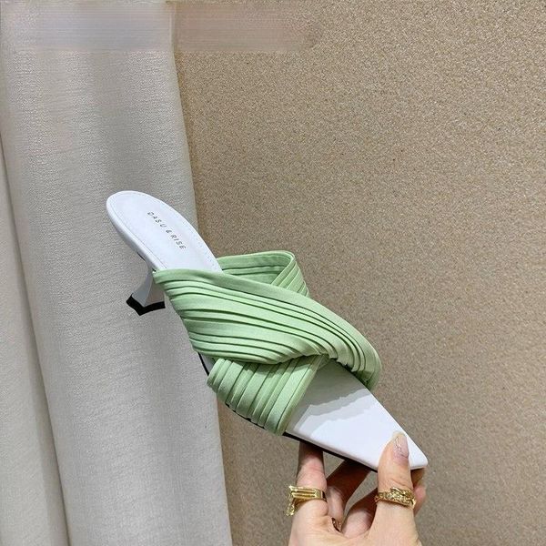 women slippers fashion med heels summer spool heel sandals slip on outdoor slides luxury flip flops elegant pleated shoes pu leather slipper, Black
women slippers fashion med heels summer spool heel sandals slip on outdoor slides luxury flip flops elegant pleated shoes pu leather slipper, Black