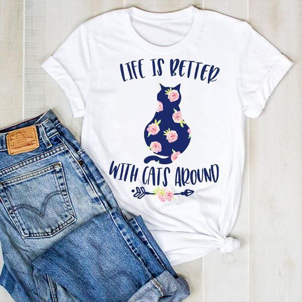 cartoon flower cat fashion womens t shirt short sleeve summer tee clothes graphic, White
cartoon flower cat fashion womens t shirt short sleeve summer tee clothes graphic, White