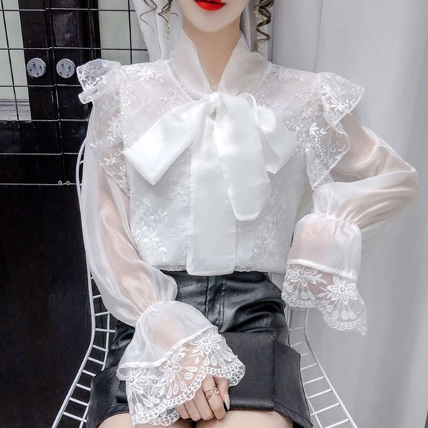 temperament super fairy embroidered women's spring dress new sweet lace bow chiffon shirt fashion in 2021, White
temperament super fairy embroidered women's spring dress new sweet lace bow chiffon shirt fashion in 2021, White