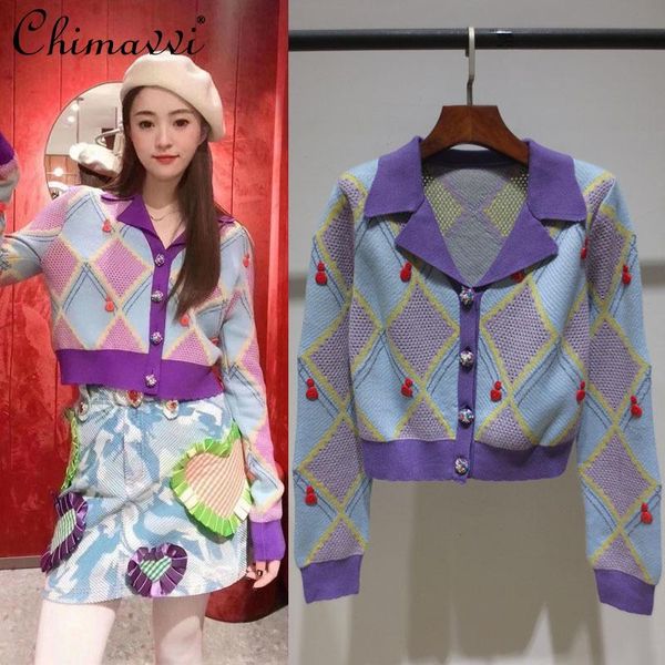 women's knits & tees women vintage beaded diamond colorful buckle cardigans lady contrasting color jacquard plaid short wool knitted sw, White
women's knits & tees women vintage beaded diamond colorful buckle cardigans lady contrasting color jacquard plaid short wool knitted sw, White