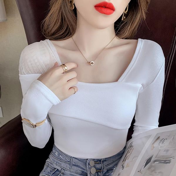 women's t-shirt square collar women t shirt 2021 autumn short long sleeve slim woman tshirts cotton office lady blusas mujer 15807, White
women's t-shirt square collar women t shirt 2021 autumn short long sleeve slim woman tshirts cotton office lady blusas mujer 15807, White