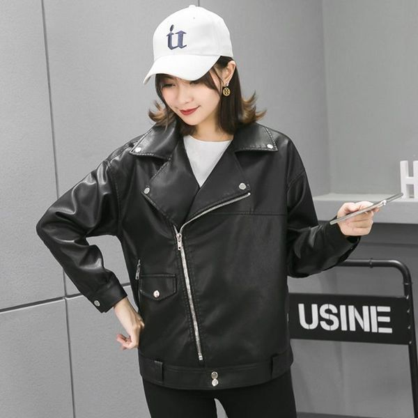 women's leather & faux nice turn down collar solid casual jackets for women short moto biker female pu ladies zipper coats, Black
women's leather & faux nice turn down collar solid casual jackets for women short moto biker female pu ladies zipper coats, Black