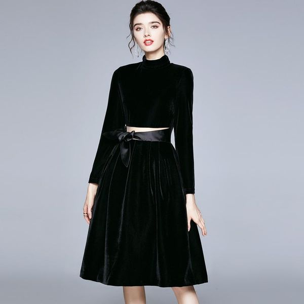 autumn winter women's vintage runway dress elegant long sleeve turtleneck hollow bow sashes black velvet ball gown dress, Black;gray
autumn winter women's vintage runway dress elegant long sleeve turtleneck hollow bow sashes black velvet ball gown dress, Black;gray
