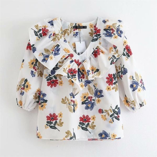 women's blouses & shirts 2021 summer v-neck 3/4 sleeve elastic cuff laminated decorative shirt printed poplin1, White
women's blouses & shirts 2021 summer v-neck 3/4 sleeve elastic cuff laminated decorative shirt printed poplin1, White