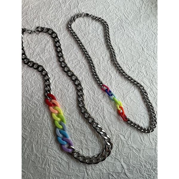chains acrylic titanium steel splicing rainbow necklace men and women couple charm clavicle chain accessories, Silver
chains acrylic titanium steel splicing rainbow necklace men and women couple charm clavicle chain accessories, Silver
