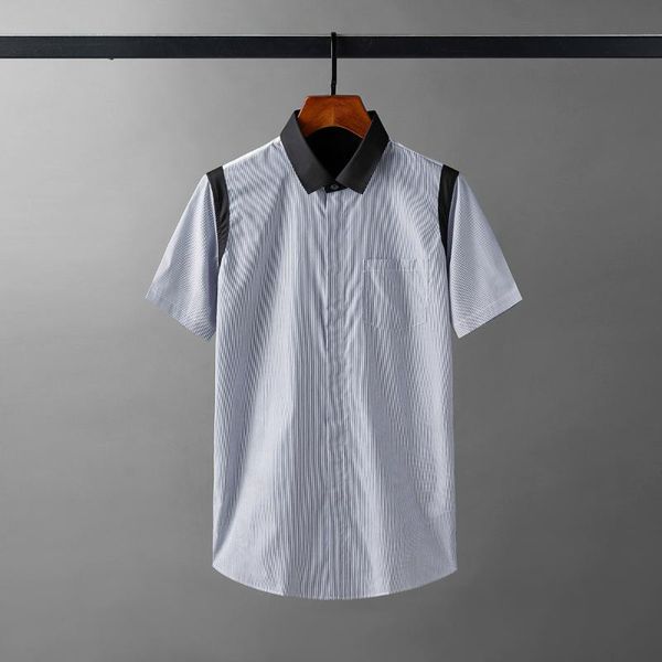 men's casual shirts minglu summer cotton male luxury short sleeve stripe splicing mens dress fashion slim fit party man, White;black
men's casual shirts minglu summer cotton male luxury short sleeve stripe splicing mens dress fashion slim fit party man, White;black