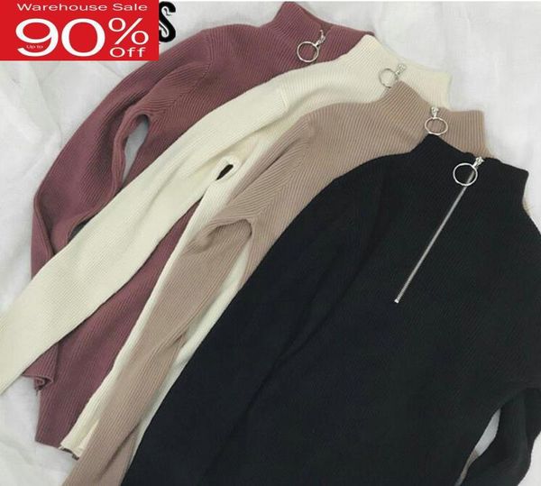 women's sweaters 2021 winter zipper slim sweater fall fashion women basic solid color vintage knitted jumper, White;black
women's sweaters 2021 winter zipper slim sweater fall fashion women basic solid color vintage knitted jumper, White;black