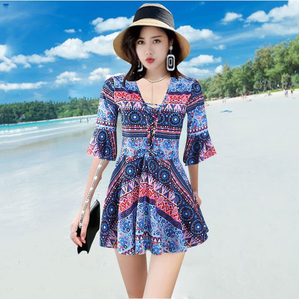 2021 slim large split skirt print fattened swimsuit, Red;black
2021 slim large split skirt print fattened swimsuit, Red;black