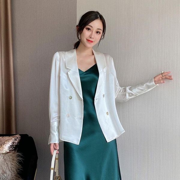 women's suits & blazers silk satin acetate casual blazer long sleeves female outerwear chic women fashion office coats black white jac, White;black
women's suits & blazers silk satin acetate casual blazer long sleeves female outerwear chic women fashion office coats black white jac, White;black