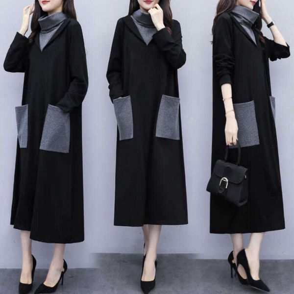 autumn and winter loose size dress women's korean fashion casual splicing contrast color show thin stand collar sleeve long skirt, Black;gray
autumn and winter loose size dress women's korean fashion casual splicing contrast color show thin stand collar sleeve long skirt, Black;gray