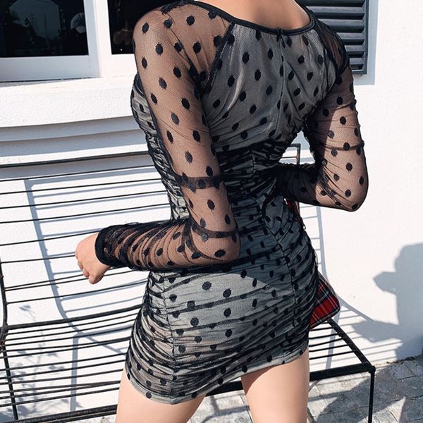 Sexy Double-layer Polka Dot Black Cocktail Dress Women Mesh Sheer Long Sleeve Bodycon Party Dress Vestido Fiesta
Sexy Double-layer Polka Dot Black Cocktail Dress Women Mesh Sheer Long Sleeve Bodycon Party Dress Vestido Fiesta
