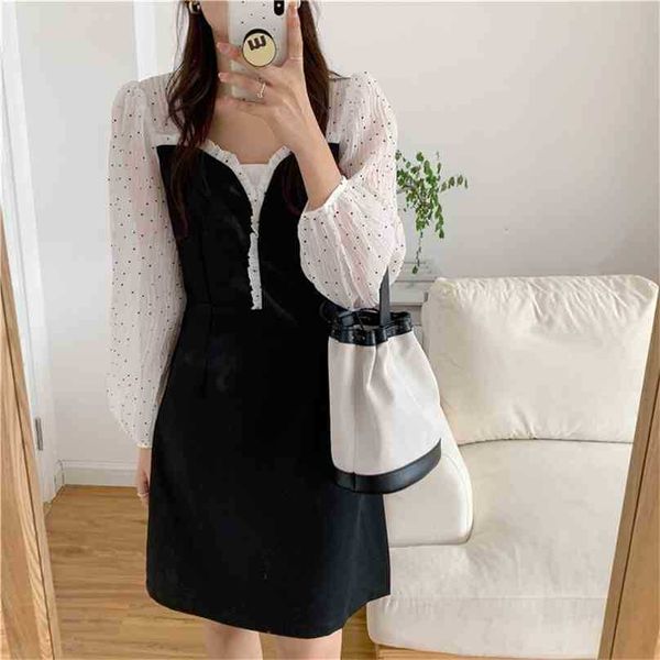 party summer puff sleeve women patchwork gentle mini dresses retro loose casual chic elegant vestidos 210525, Black;gray
party summer puff sleeve women patchwork gentle mini dresses retro loose casual chic elegant vestidos 210525, Black;gray