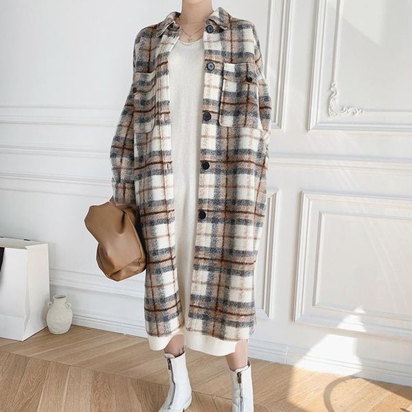 coat female winter woolen 2021 new checkered shirt collar loose long wool fabric lapel single-breasted fashion women jacket y68, Black
coat female winter woolen 2021 new checkered shirt collar loose long wool fabric lapel single-breasted fashion women jacket y68, Black