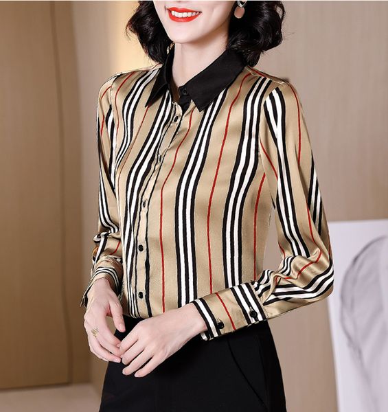 womens fashion striped silk designer shirts long sleeve 2022 runway casual office blouses cufflinks classic printed ladies button down slim, White
womens fashion striped silk designer shirts long sleeve 2022 runway casual office blouses cufflinks classic printed ladies button down slim, White
