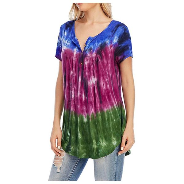 women's t-shirt mujer tshirt women 2021 fashion gradient tie-dye print woman t-shirts casual short sleeve button v-neck tunic tee clot, White
women's t-shirt mujer tshirt women 2021 fashion gradient tie-dye print woman t-shirts casual short sleeve button v-neck tunic tee clot, White