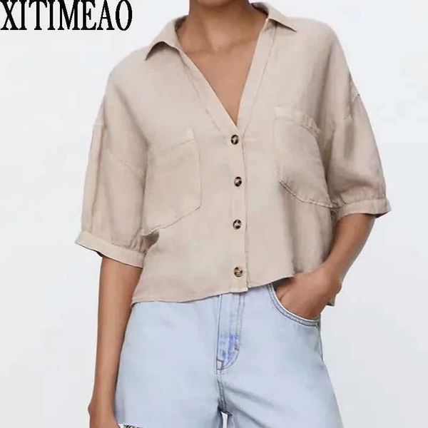 za women summer fashion retro short sleeve elegant blouse clothing basic lapel shirt xitimeao 210604, White
za women summer fashion retro short sleeve elegant blouse clothing basic lapel shirt xitimeao 210604, White